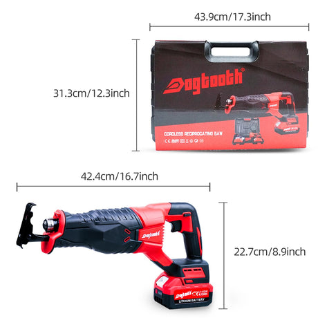 Dogtooth 21V Cordless Reciprocating Saw Kit, 3,000 Strokes Per Minute, Compatible with Makita 18V Battery, 2 * 4.0 Ah Batteries, Charger, 4 Saw Blades and Carry Case dogtooth