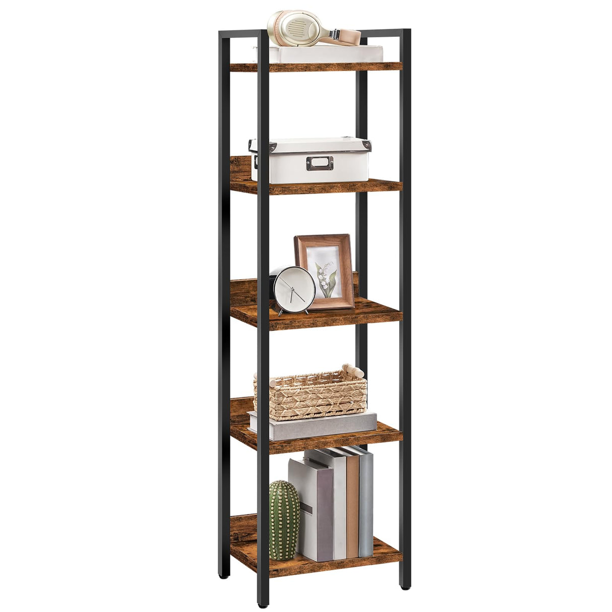 MAHANCRIS Bookshelf, 5-Tier Bookcase, Standing Book Shelf for Small Space, Storage Shelf Organizer, for Living Room, Bedroom, Study, Balcony, Rustic Brown and Black BKHR5501 MAHANCRIS