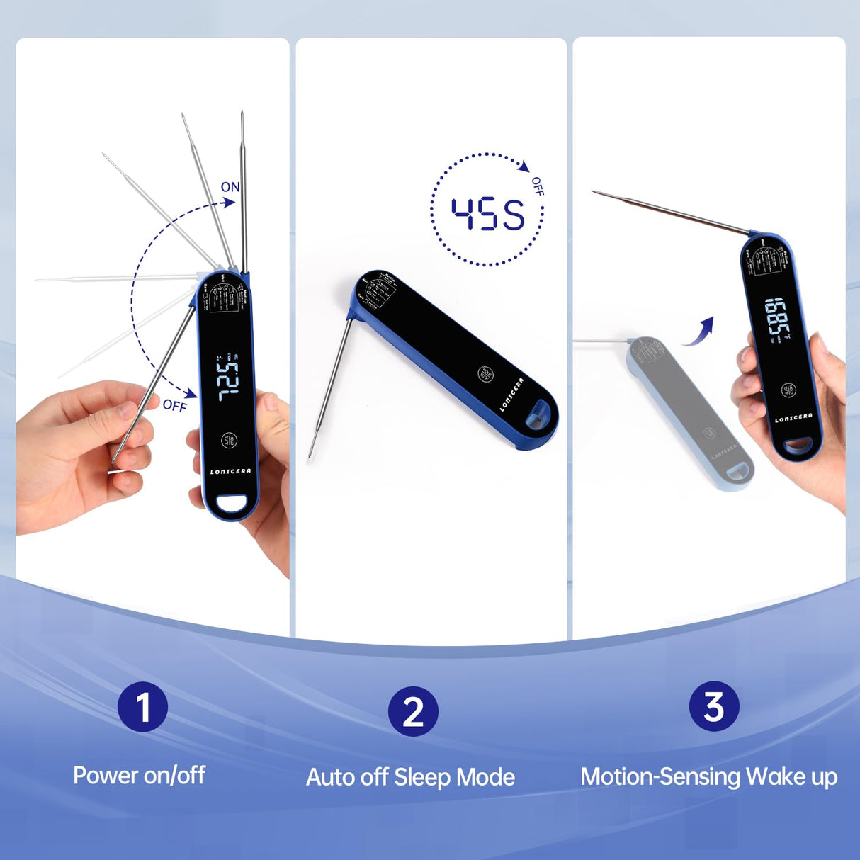 Lonicera Professional Meat Thermometer for Cooking. Instant Read Less Than 0.6 Sec, ±0.5℉ Accuracy with Thermocouple Tech. IP67 Waterproof Design, Ambidextrous VA Display, Auto Wake up (Blueberry) LONICERA