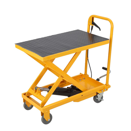 1100lbs Hydraulic Lift Table Cart, 34" Lifting Height, Manual Single Scissor Lift Table with 4 Wheels and Non-Slip Pad, Hydraulic Scissor Cart for Material Handling, Yellow EliteEdge