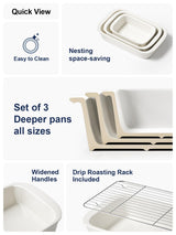 LE TAUCI Deep Casserole Dishes for Oven, 13.7”x9.6” Ceramic Baking Dish Set with Roasting Racks, Large Lasagna Pans with Handles, Rectangular Bakeware as Gift, White (4.6QT/3.0QT/1.6QT), Set of 3 LE TAUCI