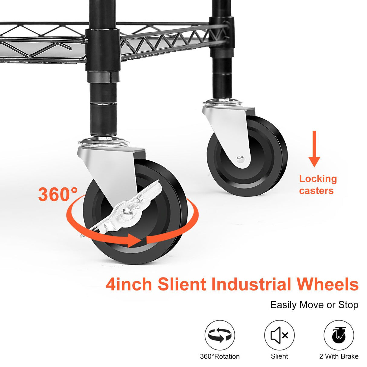 BolDuck Heavy Duty Utility Cart on Wheels,990Lbs Capacity 3 Tier Rolling Carts with Wheels,Kitchen Cart on Wheels with Storage,Commercial Grade Metal Serving Cart with Wire Shelving &Handle Bar,Black BolDuck