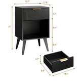 YAUKOMEL Fluted Night Stand with Opening Storage,Mid Century Bedside Table with Drawer,Modern Nightstand with Solid Wood Legs,End Table Side Table for Living Room,Bedroom,Black CTG56BK YAUKOMEL