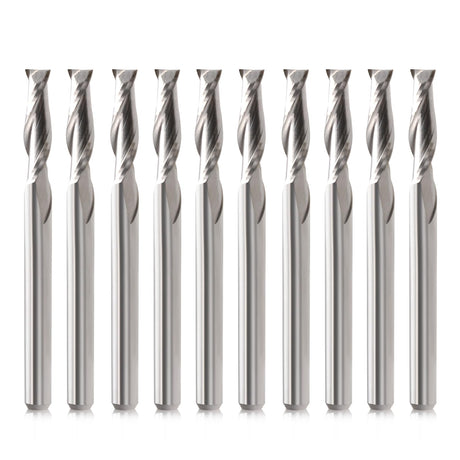 CNC Router Bits 1/8" Shank CNC Bit End Mill Flat Nose Carbide Endmill Two Flute Spiral Upcut Milling Cutter Tool Set for Wood PVC MDF Hardwood (1/8 in, 10) HOZLY