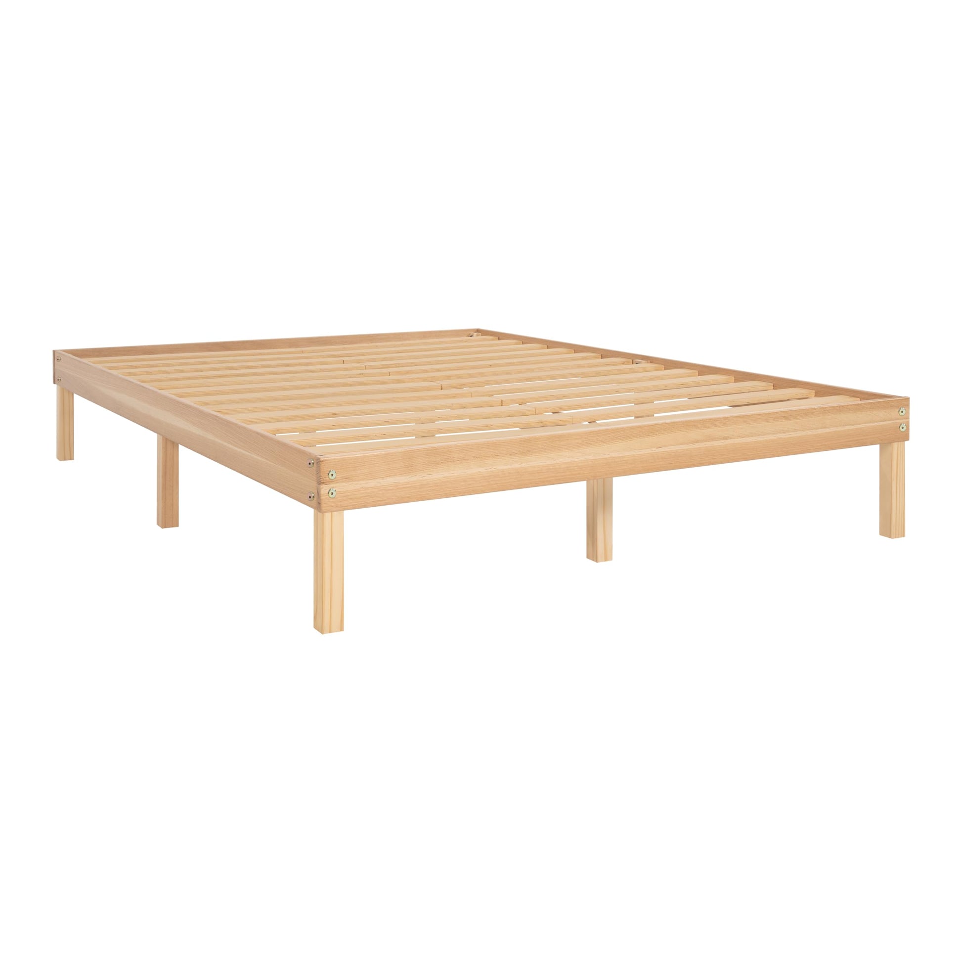 Naomi Home 14 Inch Natural Solid Wood Queen Platform Bed Frame with Silent Slats and Under-Bed Storage - WoodArtSupply