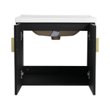 SSLine 60-Inch Double Sink Vanity Modern Wall Mounted Bathroom Vanity with Double Ceramic Sink 60" Large Floating Bathroom Vanities Set with Middle Storage Shelf & 2 Cabinet (Black Gold) SSLine