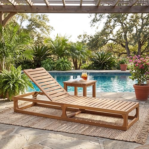 Christopher Knight Home Vauz Patio Chaise Lounge Chair Outdoor, Acacia Wood Poolside Sun Lounger with Slatted Design, Open Frame Pool Lounger with Adjustable Backrest, Natural (Frame Only)