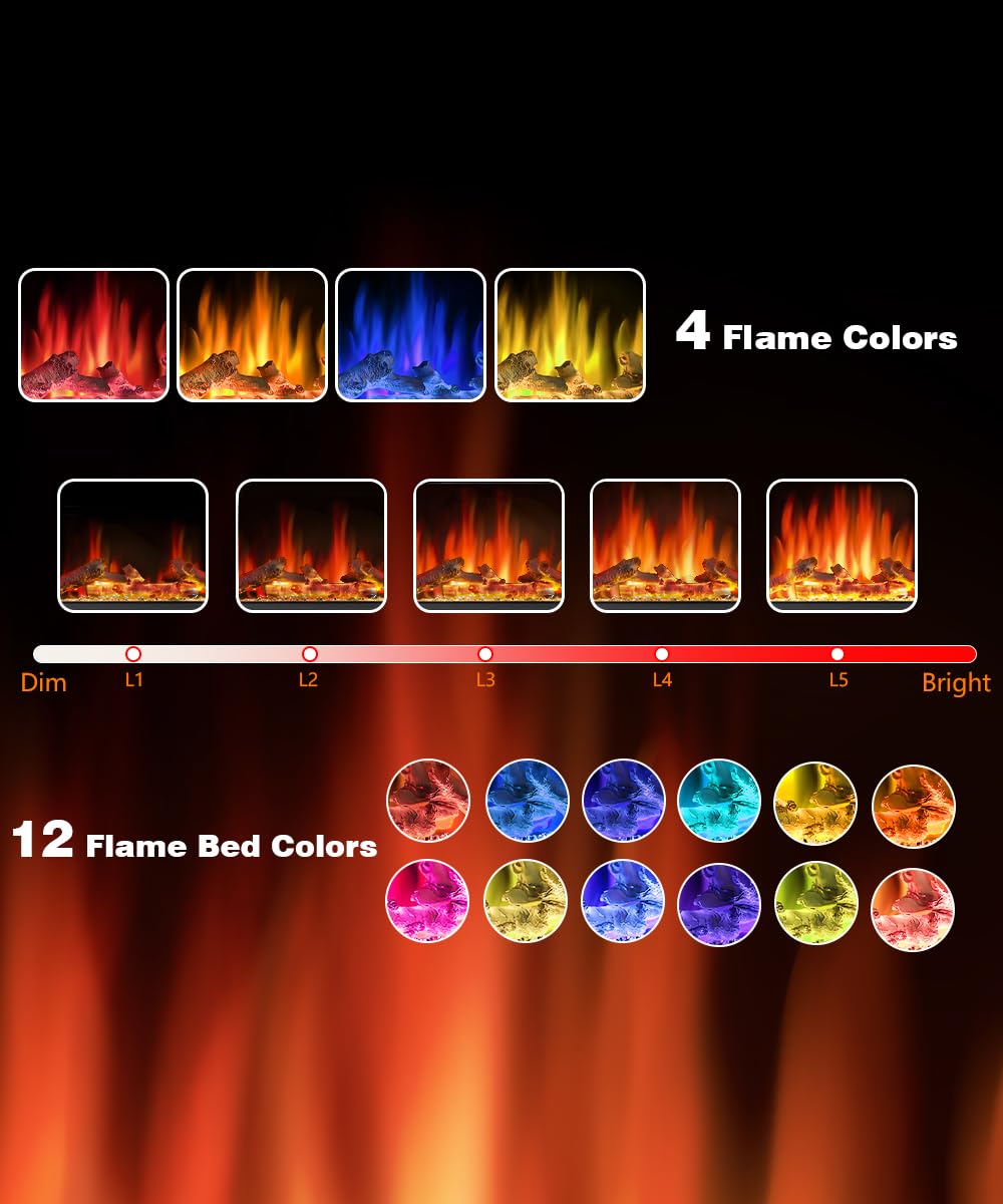 Cowsar 60" Fireplace TV Stand Mantel Wood Surround Firebox, Freestanding Fireplace Heater, Adjustable Led Flame, Remote Control, 750W-1500W, White COWSAR