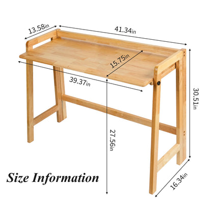 Cttasty Computer Desk, Foldable Desk, Home Office Desks, Solid Wood Writing Desk, Mid Century Modern Desks, Oak Study Table, Folding Desks for Small Spaces, 39.4 W x 27.6 H x 13.6 D Inches, N - WoodArtSupply