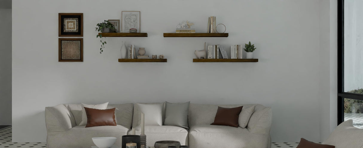 ROGMARS 36 Inches Long Walnut Floating Shelves,Rustic Solid Wood Farmhouse Wall Shelves with Invisible Brackets for Bathroom, Living Room, Bedroom, Kitchen Set of 2 ROGMARS