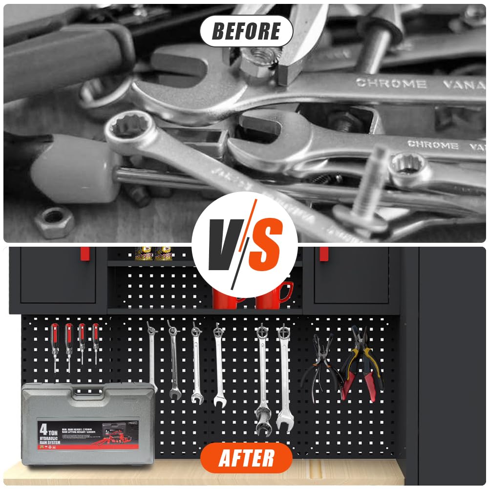 HPDMC 6-Pcs Garage Storage Cabinet System: Workshop Set with Steel Cabinet Drawers, Rolling Chest, Workbench, Pegboard for Tool Organization HPDMC