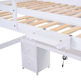 Full Size White Loft Bed with Desk, Drawers, Shelves, and Charging Station Bellemave