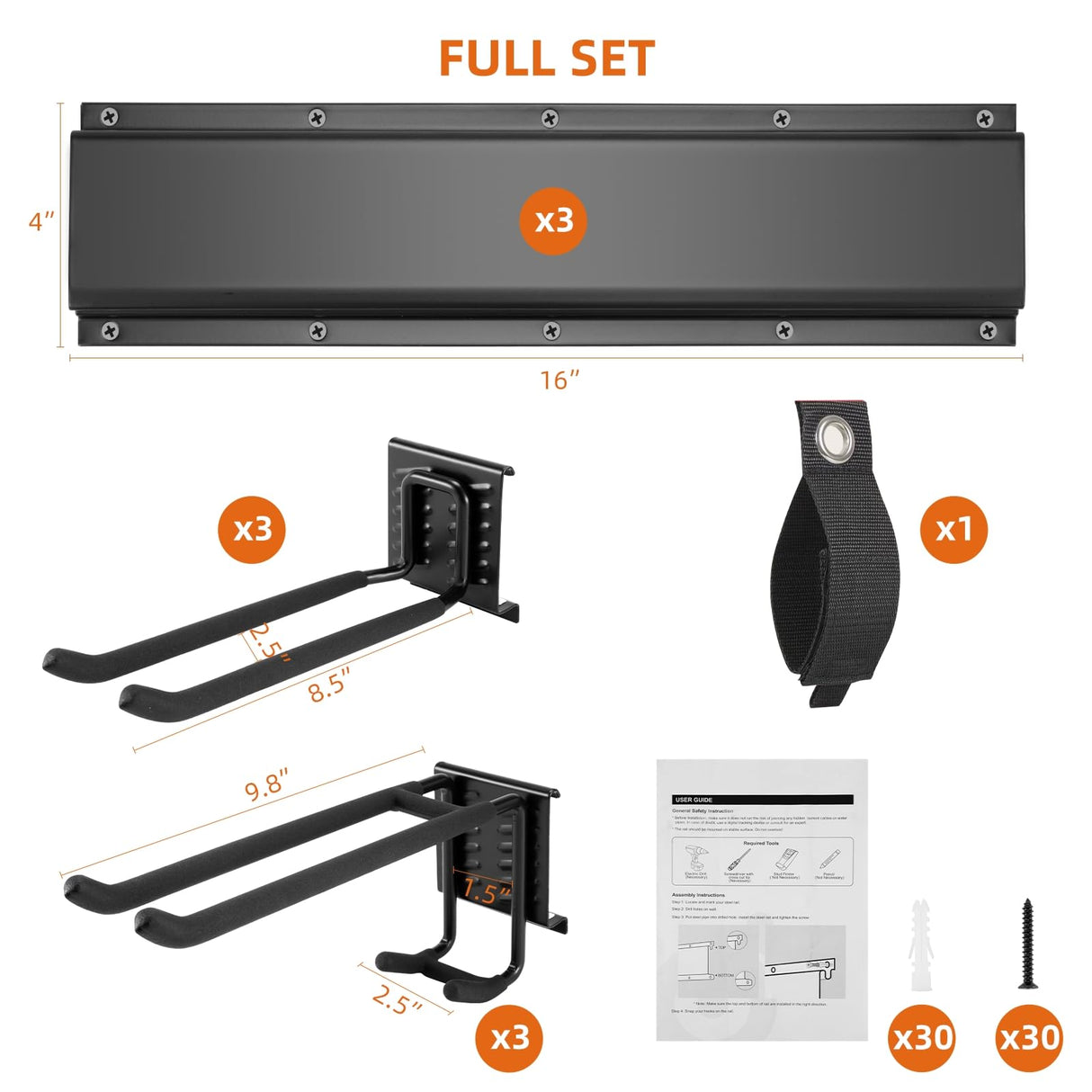 Awrob Paqa Garden Tool Organizer, Garage Storage, Garage Organization - Garage Tool Organizer Wall Mount 48 Inches, Max 440lbs Adjustable Garage Hooks for Hanging Awrob Paqa