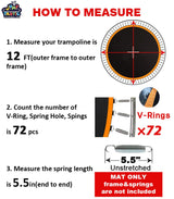 Jump Tastic Trampoline Trampoline Mat, Fits 12 ft Frame, with 72 V-Rings Fits 5.5 inch, Trampoline Replacement Mat (Mat Dia:127in), Reinforce, UV-Resistant, with Spring Hook and Gloves Jump Tastic Trampoline