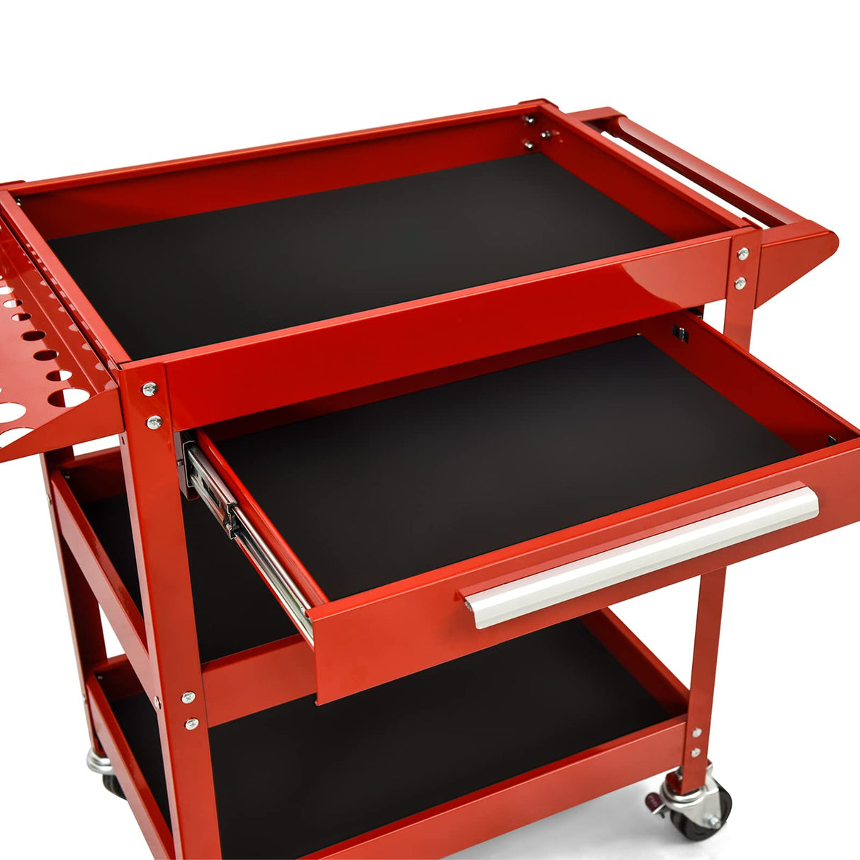 ERGOMASTER 3 Tier Rolling Tool Cart Heavy Duty Metal Frame for Garage Industrial Service Cart with Drawer & Organizer Shelf Tool Cabinet Chest ERGOMASTER