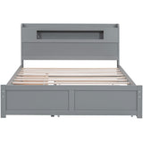 Merax Queen Size Wood Captain Platform Bed Frame with Storage LED Headboard,2 Drawers and 1 Twin Size Trundle,Grey Merax