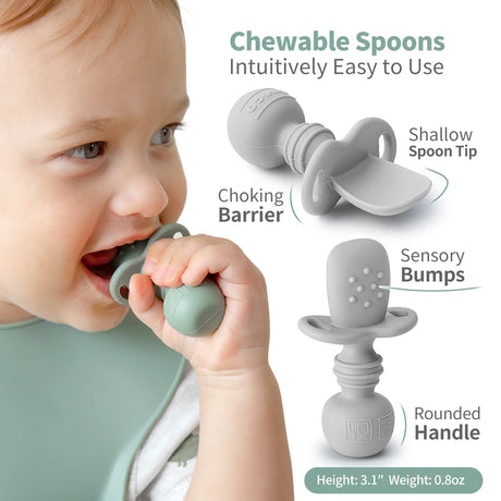 SAMiGO Silicone Baby Spoons Self Feeding 6+ Months - Infant Toddler Utensils - First Stage Baby Led Weaning Feeding Supplies - Set of 3 Pack SAMiGO