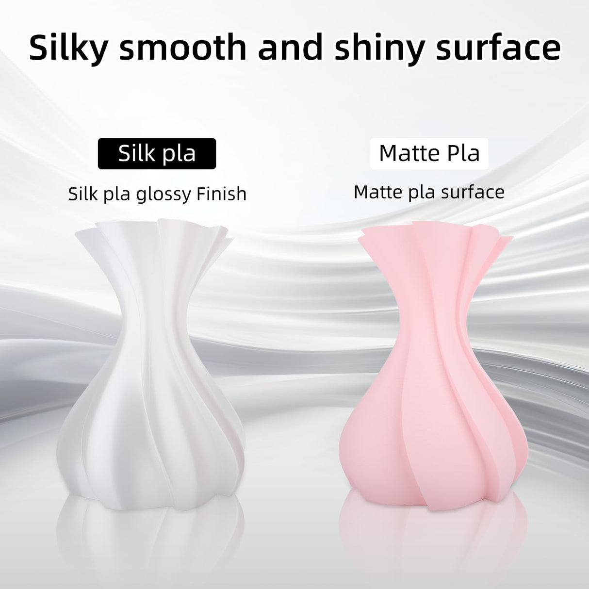 Silk PLA Filament 1.75mm, PLA Filament 1.75mm Silk Shiny 3D Printer Filament, 1kg Cardboard Spool (2.2lbs), Dimensional Accuracy +/- 0.03 mm, Fit Most FDM Printer（White） 3DHoJor