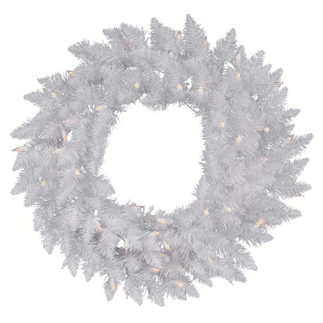 Vickerman 72" Sparkle White Spruce Artificial Christmas Wreath, Warm White LED Lights - Faux Spruce Christmas Wreath - Seasonal Indoor Home Decor Vickerman