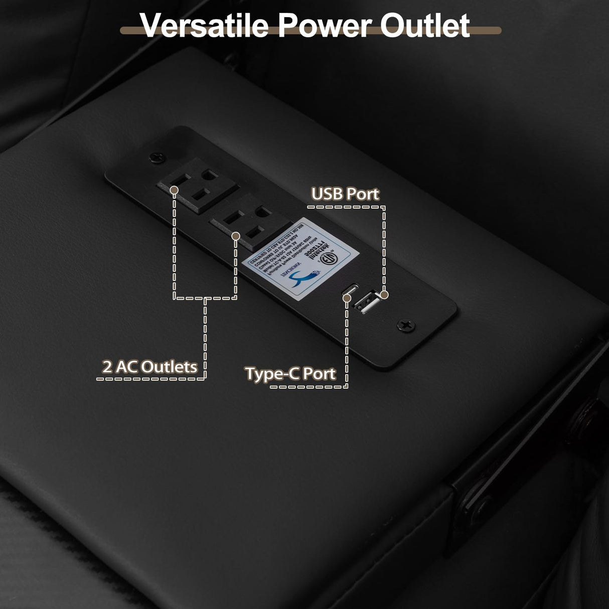 Houjud Power Loveseat Recliner Sofa with Console, RV Flip Middle Backrest Design 3 Seat Reclining Sofa Couch with Vibrating Massage and Heat, LED Light, USB, Bluetooth Speakers, Outlets, Black Houjud