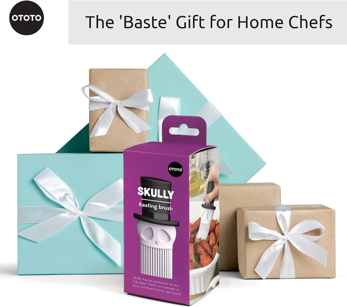 OTOTO Skully Basting Brush - Food Basting Brush for Cooking, Halloween Gifts, Gothic Kitchen Brush, Spooky Gifts, Skull Kitchen Accessories OTOTO