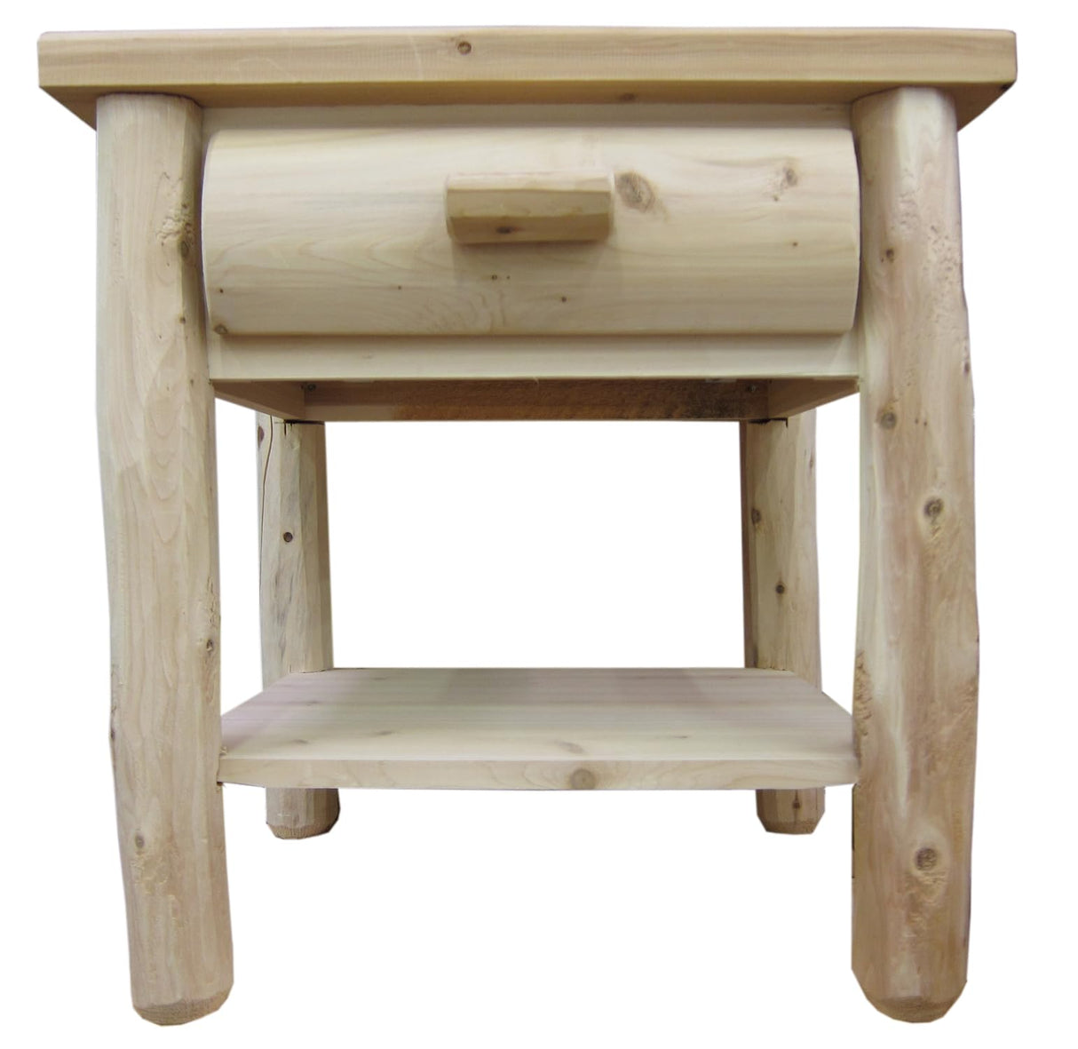Midwest Log Furniture White Cedar Log Nightstand [1 Drawer] - Unfinished/Dovetailed/Solid Wood/Amish Handcrafted in USA Midwest Log Furniture