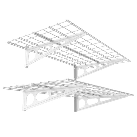 FLEXIMOUNTS 2-Pack 2x4ft 24-inch-by-48-inch Wall Shelf Garage Storage Rack Wall Mounted Floating Shelves, White FLEXIMOUNTS