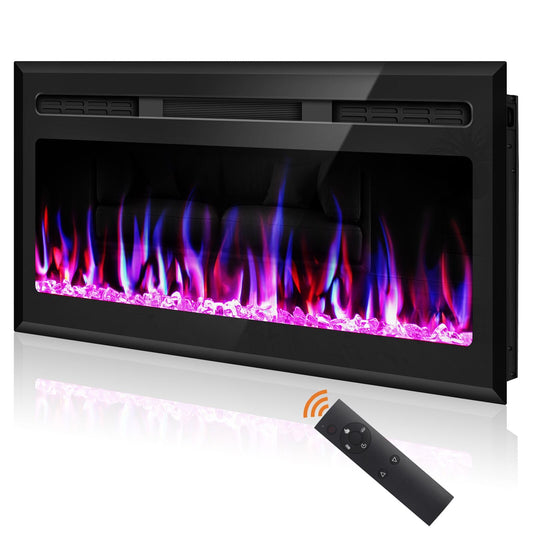 Hocookeper 60 inch Electric Fireplace, Wall Mounted and Recessed Fireplace Linear Fireplace Insert with Remote Control, Adjustable Flame Colors, Timer,750w/1500w, Black