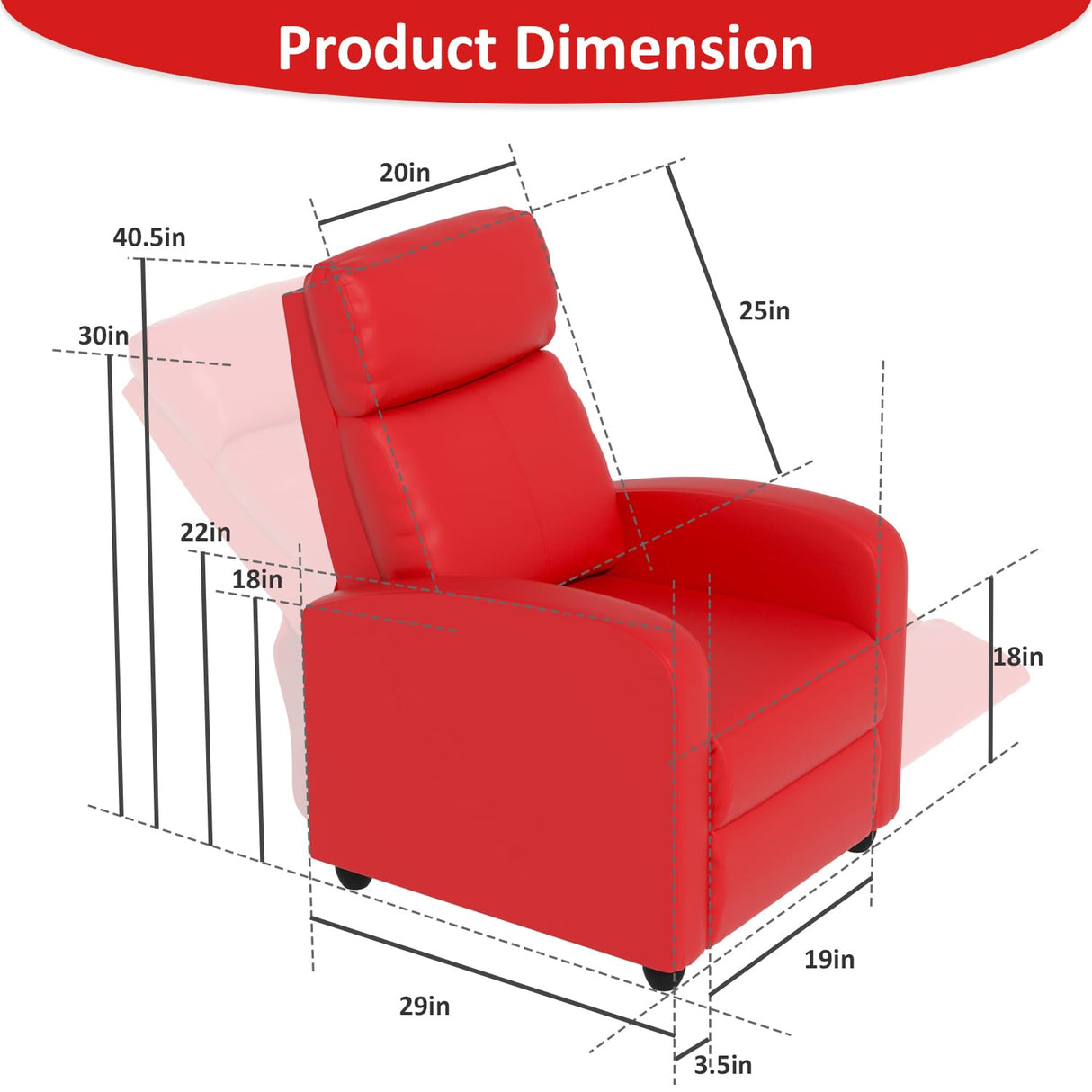 Massage Recliner Chair, Single Sofa Chair with Remote Control, Chair Recliner, Lazy Boy Recliner Chair, Living Room Recliners with Pu Leather Padded Seat Backrest, Recliner Chairs for Adults, Red MKDLUFEI