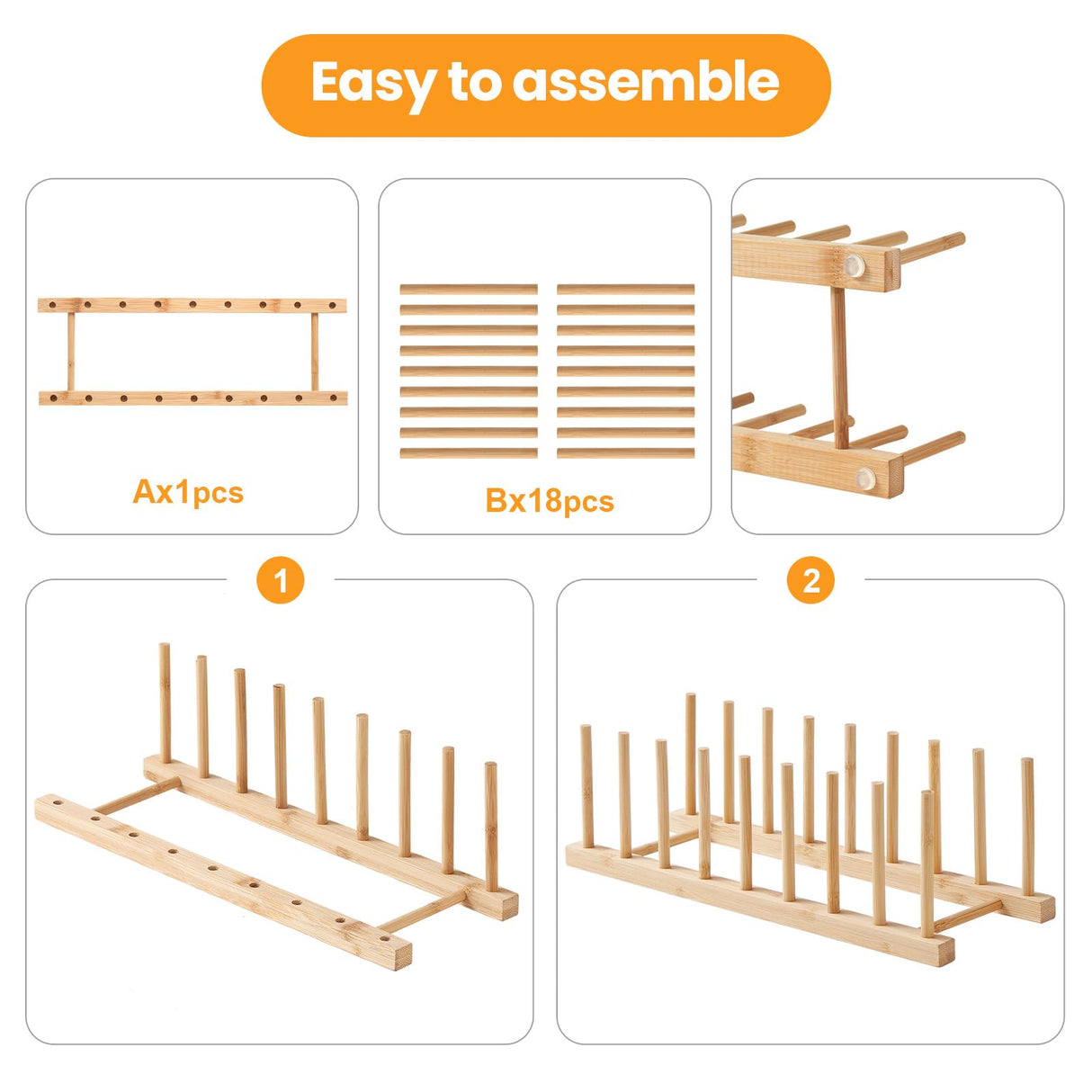 Worthyeah Bamboo Dish Drying Rack-2 PCS Pot Lid Plate Rack Organizer Holder for Cabinet-Cutting Board Organizer for Dish, Pot Lid, Bowl, Cup, Cutting Board Worthyeah