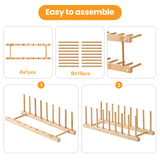 Worthyeah Bamboo Dish Drying Rack-2 PCS Pot Lid Plate Rack Organizer Holder for Cabinet-Cutting Board Organizer for Dish, Pot Lid, Bowl, Cup, Cutting Board Worthyeah