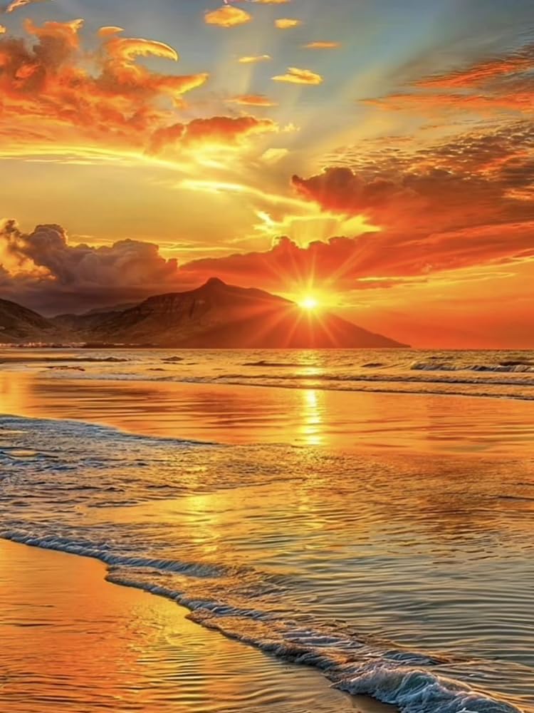 RYMILIE 5D Diamond Painting Kits for Adults - Sunset Beach Diamond Art Kits for Beginner,DIY Full Drill Diamond Dots Crystal Craft Kits for Home Wall Decor Gifts 12x16in RYMILIE