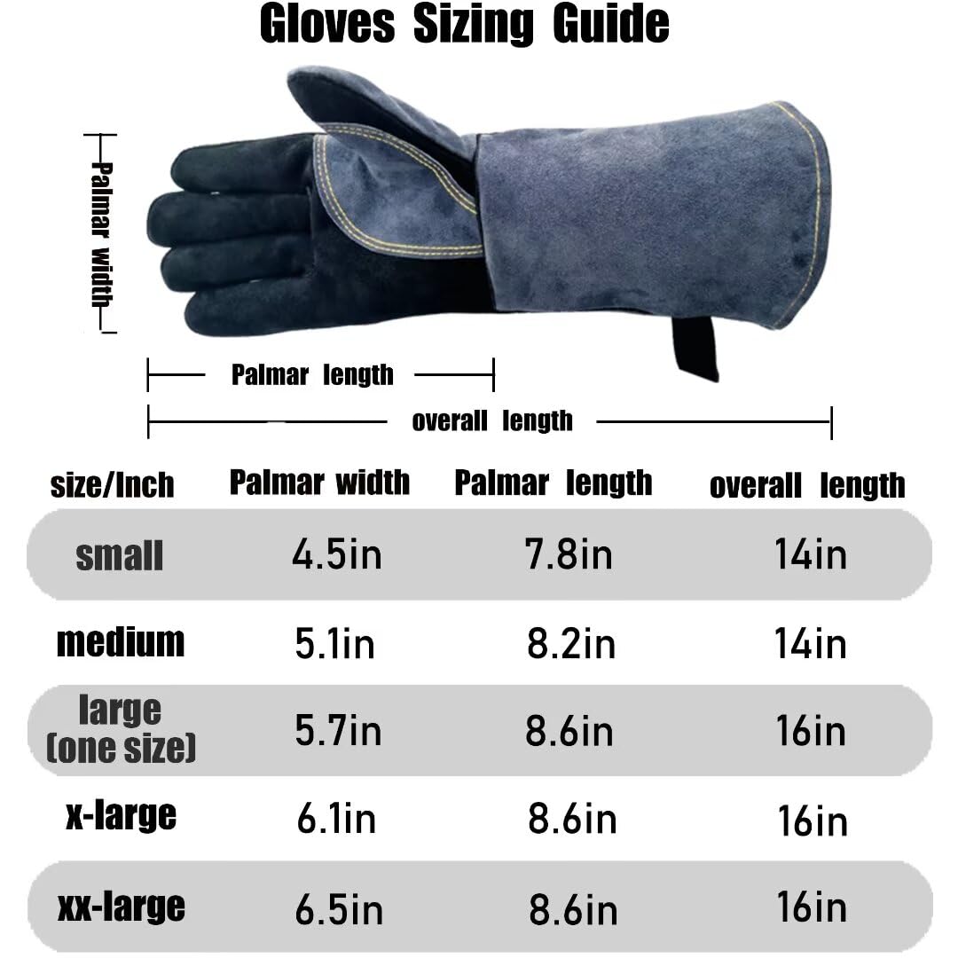 WZQH 16 Inches,932℉,Leather Forge Welding Gloves, Heat/Fire Resistant,Mitts for BBQ,Oven,Grill,Fireplace,Tig,Mig,Baking,Furnace,Stove,Pot Holder,Animal Handling Glove.Black-gray WZQH