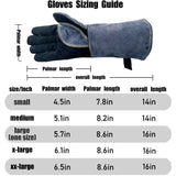 WZQH 16 Inches,932℉,Leather Forge Welding Gloves, Heat/Fire Resistant,Mitts for BBQ,Oven,Grill,Fireplace,Tig,Mig,Baking,Furnace,Stove,Pot Holder,Animal Handling Glove.Black-gray WZQH