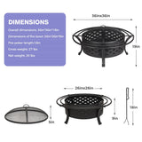 Panovue 36 Inch Fire Pit with 2 Loops,Crossweave Wood Burning Fire Pits for Outside,with Spark Screen,Fire Poker,Round Outdoor Firepit for Patio,Yard,Garden,Camping,Bonfire,Black Panovue