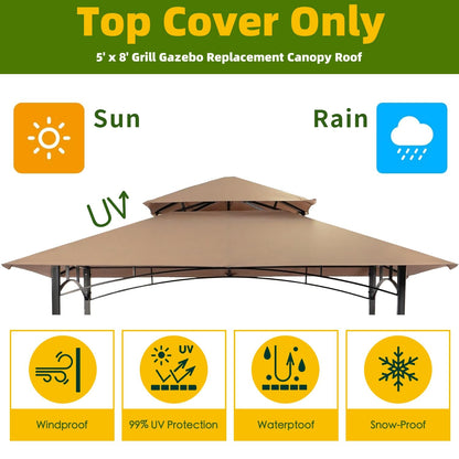 Jorohiker 5' x 8' Grill Gazebo Replacement Canopy Roof Only,Waterproof Double Tiered Shelter Cover,Outdoor BBQ Gazebo Canopy Top Fit for Gazebo Model L-GG001PST-F - WoodArtSupply