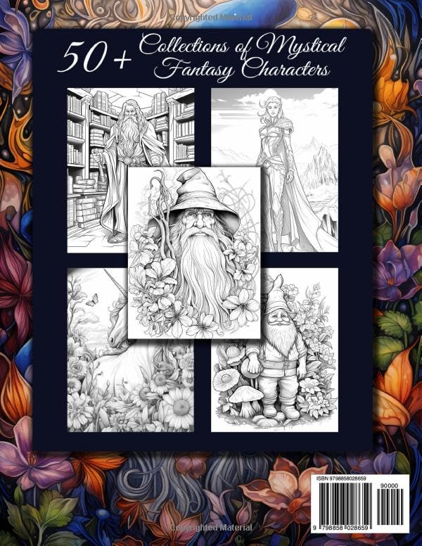 Mystical Fantasy Characters: Enchanted Fantasy Creatures Grayscale Coloring Book For Adults