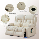 TUNYI Power Loveseat Recliner Sofa - Home Theater Seating with Massage & Heat Faux Leather RV Recliner Loveseat Sofa with USB/Cup Holder/Side Pocket/LED Light/Pillow (Cream White) TUNYI