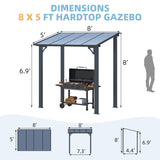 AECOJOY 8' x 5' Gazebo Outdoor Pergola for Patio, Lean to Hard Top Grill Gazebo Shelter Pergolas and Gazebos Clearance with Roof, Small Wall-Mounted Heavy Duty Awnings for Patio, Decks, Backyard AECOJOY