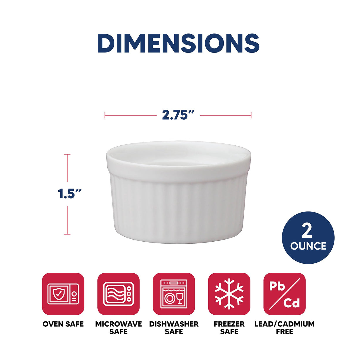 HIC Kitchen Ramekin Set, Fine White Porcelain, 2-Ounce, Set of 6 HIC Kitchen