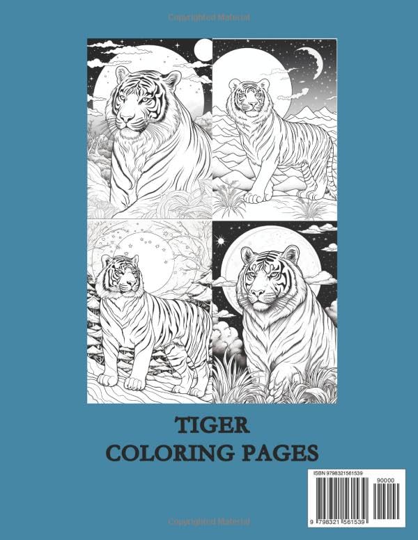 Tiger Coloring Book for Adults and Kids: Tigers under a Starlit Sky Coloring Pages for Stress Relief and Relaxation Majosta