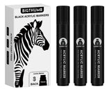 BIGTHUMB 3 Pcs Black Jumbo Permanent Markers: 15mm Wide Tip Thick Acrylic Paint Pen Large Calligraphy Marker for Rock Painting, Poster, Sign, Canvas, Glass, Wood, Ceramic BIGTHUMB