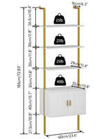 Yusong 73" Tall Bookshelf with Cabinet, Industrial Ladder Wall Mount Shelf Bookcase with Wood and Metal Frame, Plant Shelf Wall Storage Display for Living Room Bedroom, White Gold Yusong