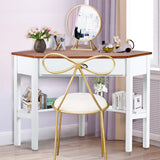 Tangkula Corner Desk, Corner Computer Desk with Drawer for Small Space, Small Corner Makeup Vanity Desk, 90 Degrees Triangle Corner Desk with Storage Shelves (Natural & White) Tangkula