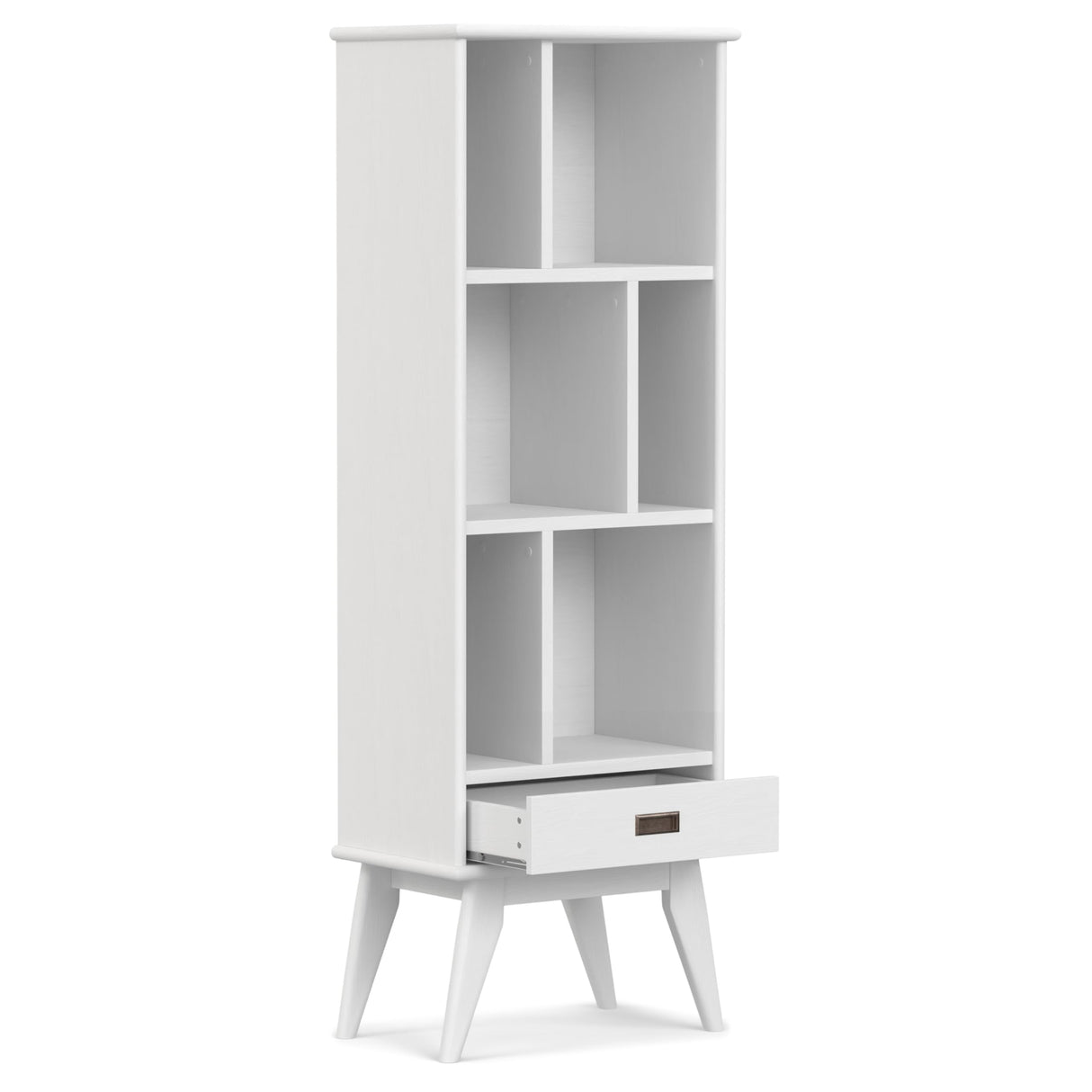 SIMPLIHOME Draper Solid Hardwood 64 inch x 22 inch Mid Century Modern Bookcase and Storage Unit in White for The Living Room, Study Room and Office SIMPLIHOME