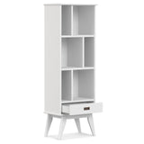 SIMPLIHOME Draper Solid Hardwood 64 inch x 22 inch Mid Century Modern Bookcase and Storage Unit in White for The Living Room, Study Room and Office SIMPLIHOME