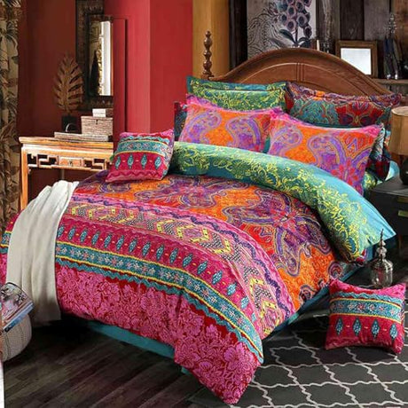 ETDIFFE Boho Queen Size Comforter Set, 3pc Colorful Bohemian Chic Soft Bedding Set, All Season Lightweight Hippie Teal Orange Bed Comforter ETDIFFE