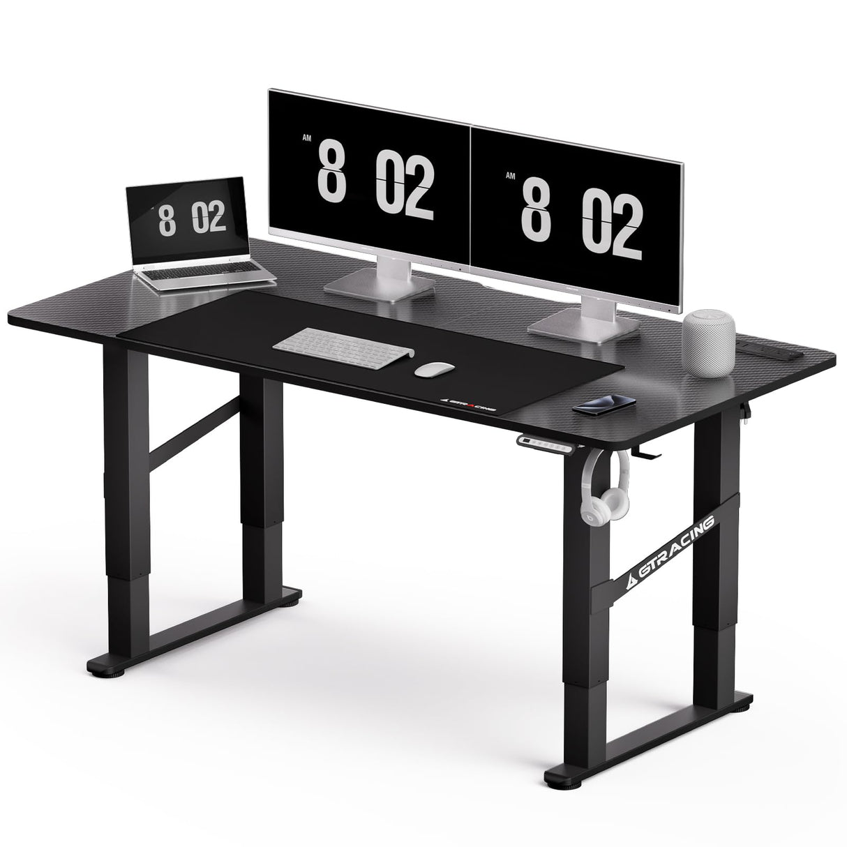 GTRACING 4 Legs Standing Desk with Dual Motor, 55 x 28 Inch Adjustable Height Desk with Power Outlets & LED Lights, Home Office Computer Workstation Sit Stand Up Desk with 3 Memory Preset GTRACING