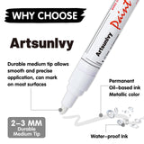 Artsunlvy White Paint Pens marking pens Permanent Markers - 2 Pack Oil Based Waterproof Markers for Tire, Rubber,Wood, Rocks, Metal, Canvas,Plastic, Dark Surface,Craft office Supplies,Medium Point Artsunlvy