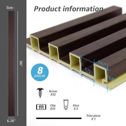 Art3d Slat Wall Panel for Modern Decor, WPC Acoustic Diffuser Panel, 8-Pack 96 x 6in. Black Walnut - WoodArtSupply